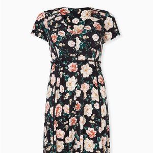 TORRID - Floral Midi Studio Knit Button-Front Skater Dress